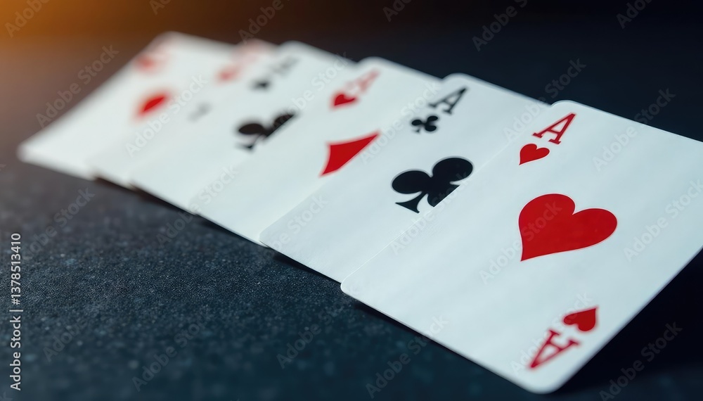 Playing cards arranged in an ace high sequence , spades, close up Playing cards arranged in an ace high sequence , spades, close up