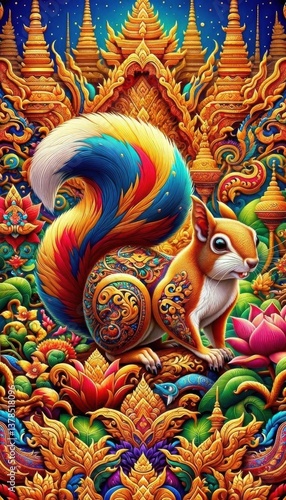 Wallpaper Mural Colorful Squirrel Among Intricate Patterns and Flora Torontodigital.ca