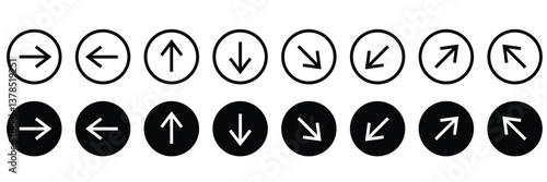 Free Download Arrow buttons icon set. Flat, outlined, black arrow sign collection. Website slider navigation symbols. Next and previous round buttons for app illustration. - GFXLoad