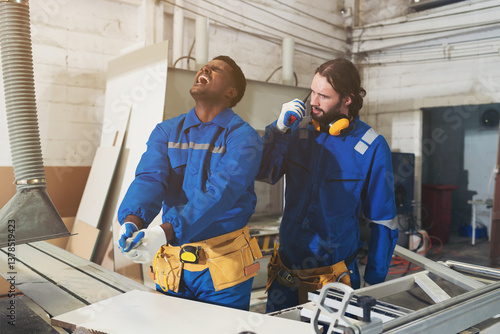 Workers accident, helping injured worker, Accident concept. Worker had accident at work. Male assistant first aid male worker accident. Health insurance. Health safe of work and safety first concept
