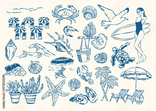 Minimal sketch style vector illustration collection. Travel doodles. Art for postcards, print posters, packaging design.