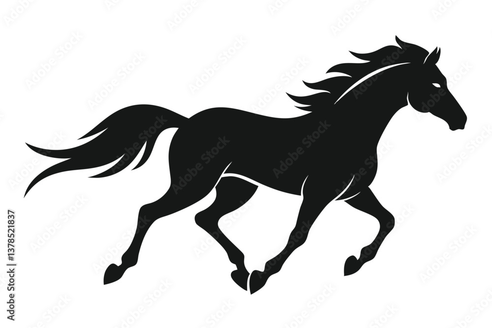Elegant Running Horse Silhouette on White Background Dynamic Design Elegant Running Horse Silhouette on White Background Dynamic Design