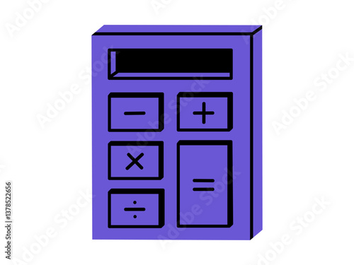 Hand drawn cute cartoon illustration of calculator. Flat vector computing device doodle. Education or study sticker, icon. Finance income. Budget accounting. Back to school. Isolated.