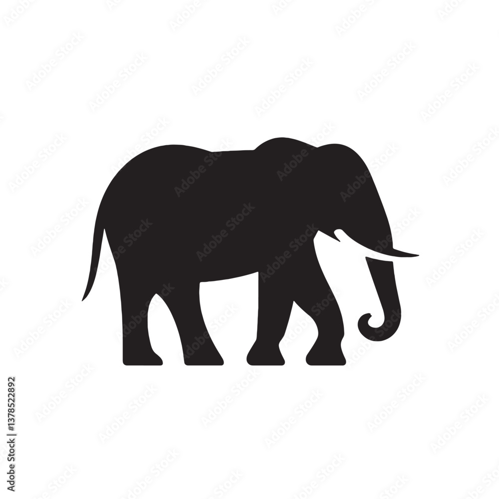 Fototapeta premium Elephant silhouette vector illustration standing in the wild with tusks and trunk