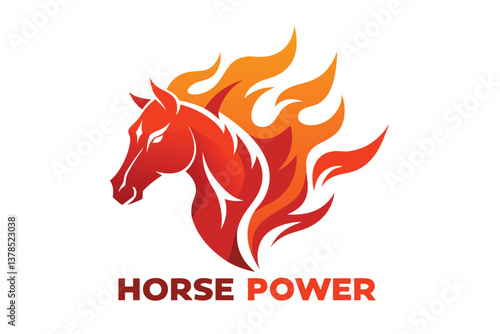 Fiery Horse Head Logo with Flames, Vibrant Orange on White Background