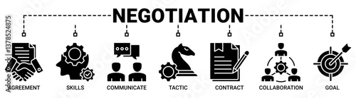 Negotiation banner web icon vector illustration concept for business deal agreement and collaboration with icons solid black color symbol background.