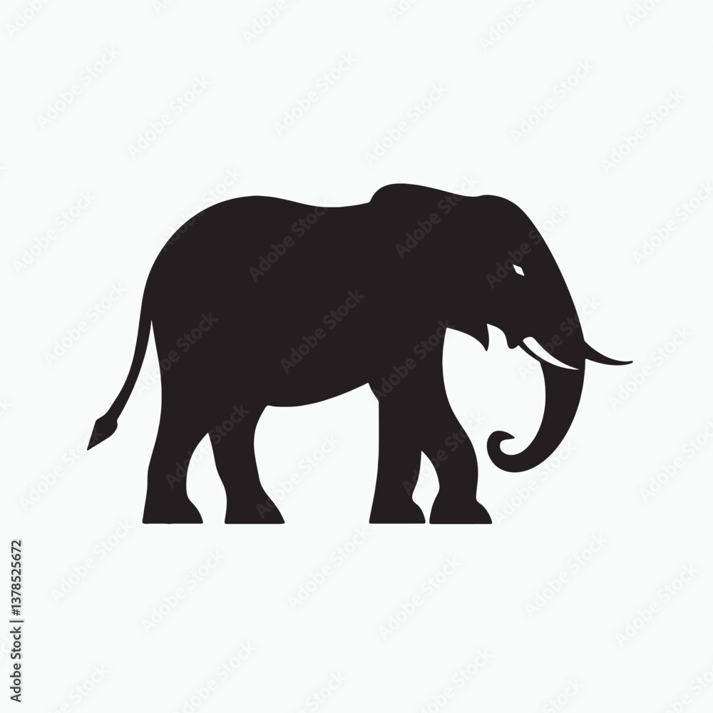 Vector illustration of an elephant silhouette walking in the wild with large tusks and trunk, showcasing nature and wildlife Vector illustration of an elephant silhouette walking in the wild with large tusks and trunk, showcasing nature and wildlife