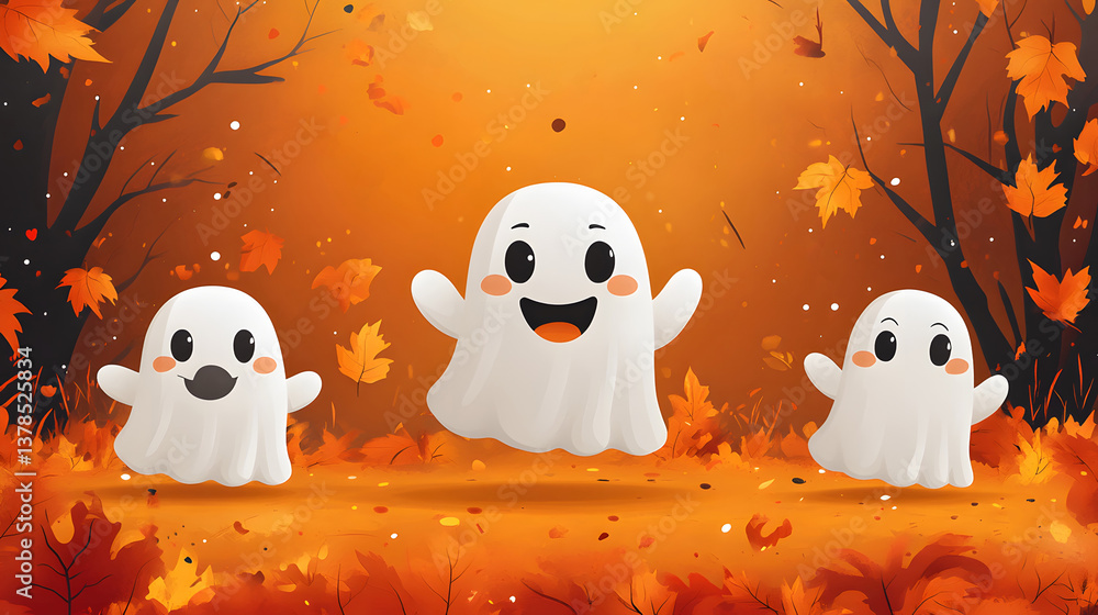 Obraz premium Friendly ghost illustrations in a modern flat design for Halloween decor