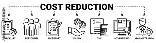 Cost reduction banner web icon vector illustration concept with icons outline symbol background.