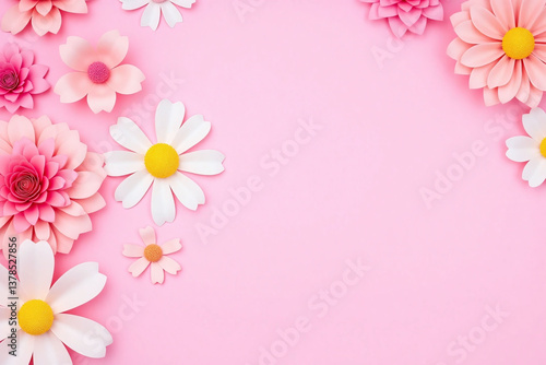 pink paper flowers on a pink background