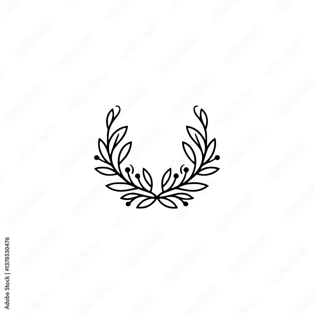 Fototapeta premium Elegant Botanical Wreath Logo Design: Minimalist Vector on White