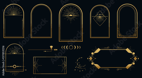 Gold Celestial Frames: Elegant design elements for invitations, social media, or branding.