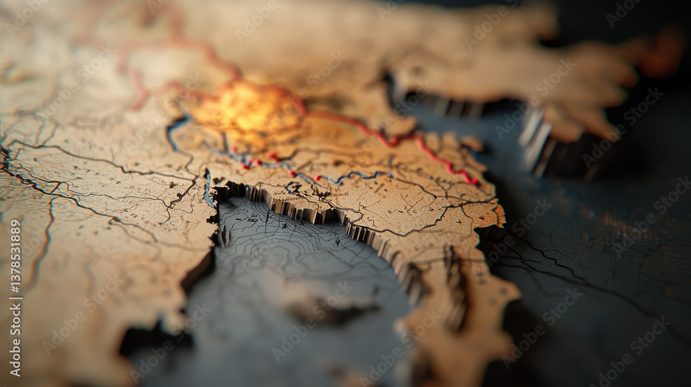 Fototapeta premium detailed map with marked earthquake epicenter