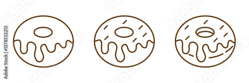 Three doughnut linear icons editable stroke isolated on transparent background. Donut line icon set.