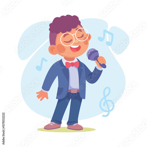 little boy sing a beautiful song on stage