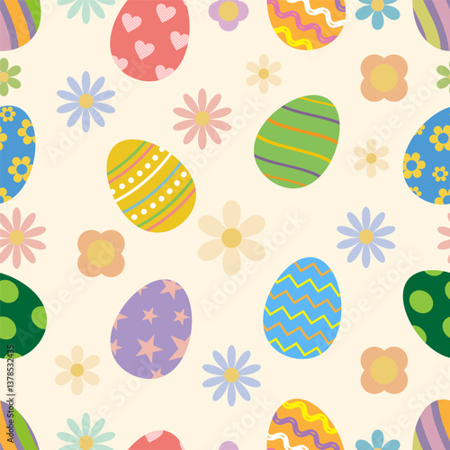 Seamless easter pattern with flowers and eggs