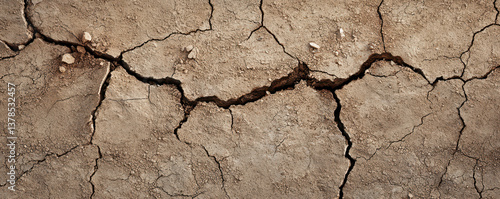 Cracked earth surface showing tectonic fault lines