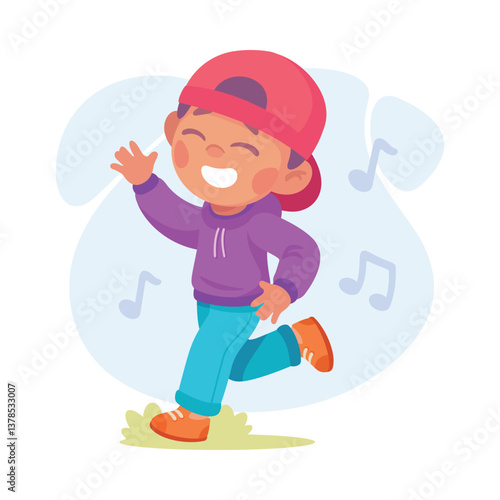 A Joyful Kid is Dancing with Music, expressing happiness and carefree energy through movement