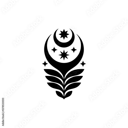 Celestial Bloom: Minimalist Black and White Illustration