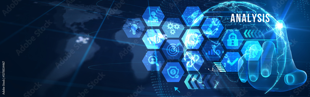 Fototapeta premium Analytics Big Data analysis Business intelligence internet and modern technology concept on virtual screen. 3d illustration
