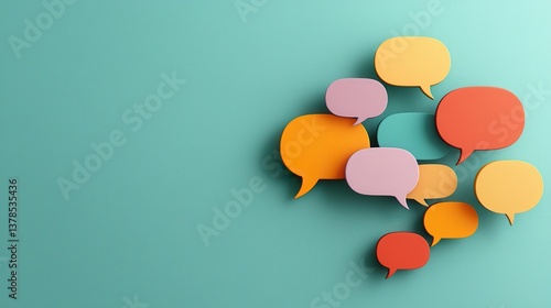 Colorful speech bubbles of various shapes and sizes against a bright minimalist background representing modern digital interaction