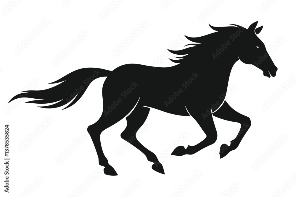 Fototapeta premium Horse Silhouette Galloping with Mane Flowing on White Background Elegance