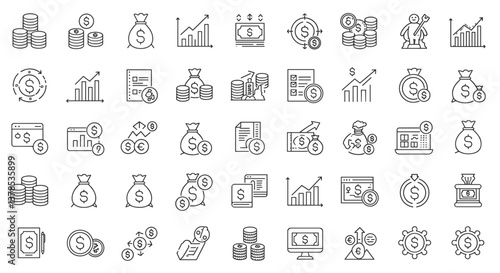 Collection of finance icons, depicting various aspects of business and finance.