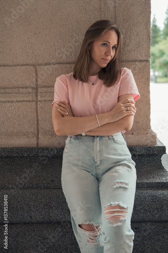 Casual Young Woman Leaning ...