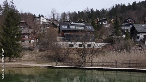Beautiful aerial view Lake Jasna Slovenia near Alpes