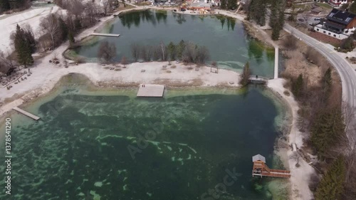 Beautiful aerial view Lake Jasna Slovenia near Alpes