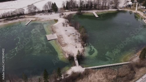 Beautiful aerial view Lake Jasna Slovenia near Alpes