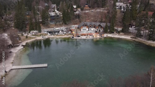 Beautiful aerial view Lake Jasna Slovenia near Alpes