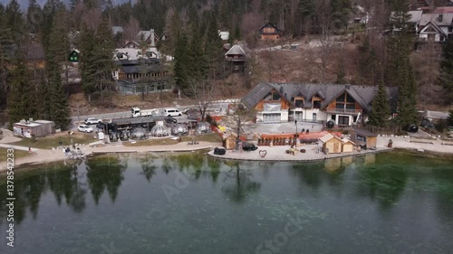 Beautiful aerial view Lake Jasna Slovenia near Alpes