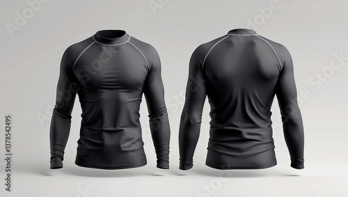 Blank black rash guard front and back mockup
