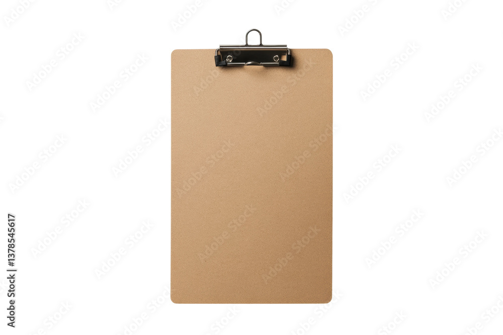 Empty brown clipboard with metal clip on white background, cut out Empty brown clipboard with metal clip on white background, cut out