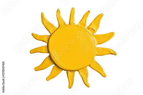 Obraz na płótnie Bright yellow handcrafted sun design with sculpted rays on black background, cut out w salonie