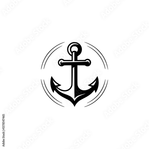 Nautical Anchor Logo - Minimalist Black & White Emblem