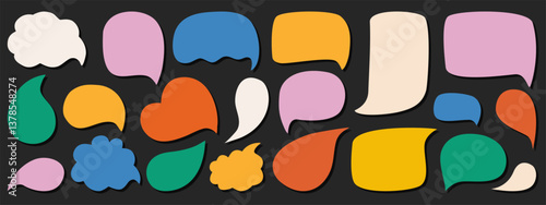 Speech bubbles collection on dark background. Speech bubbles set in retro style. Colorful speech balloon pop art icon pack. Quote color frames blank template collection. Vector abstract shape stickers