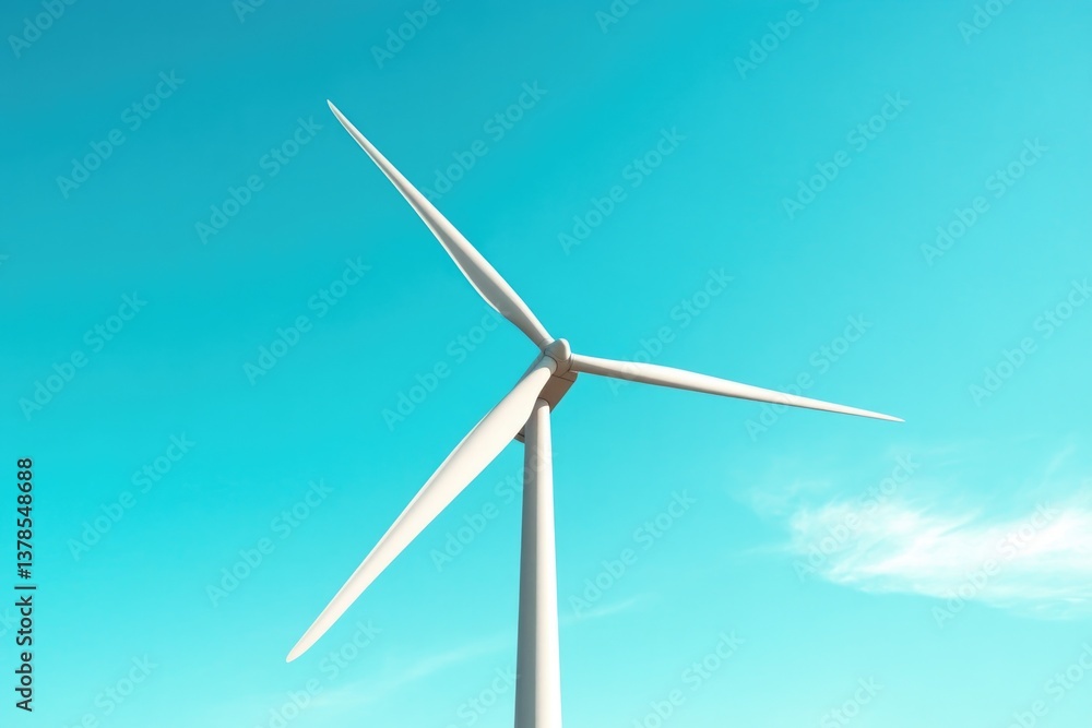 Sleek wind turbine against vibrant blue sky highlights renewable Sleek wind turbine against vibrant blue sky highlights renewable