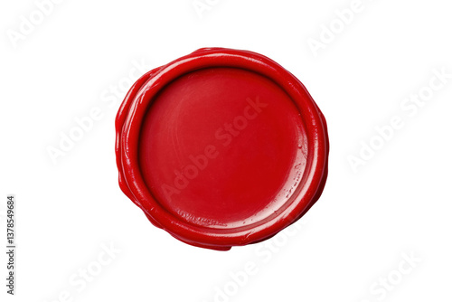 Red wax seal stamp isolated on black background, cut out
