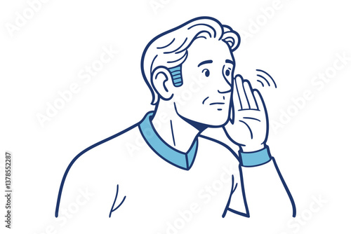 Man Holding Hand to Ear Listening on Transparent Background