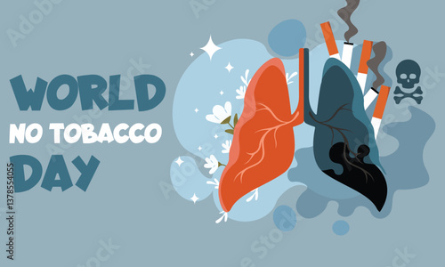 World no smoking day design illustrations. Two Lungs about smoking and non smoking result