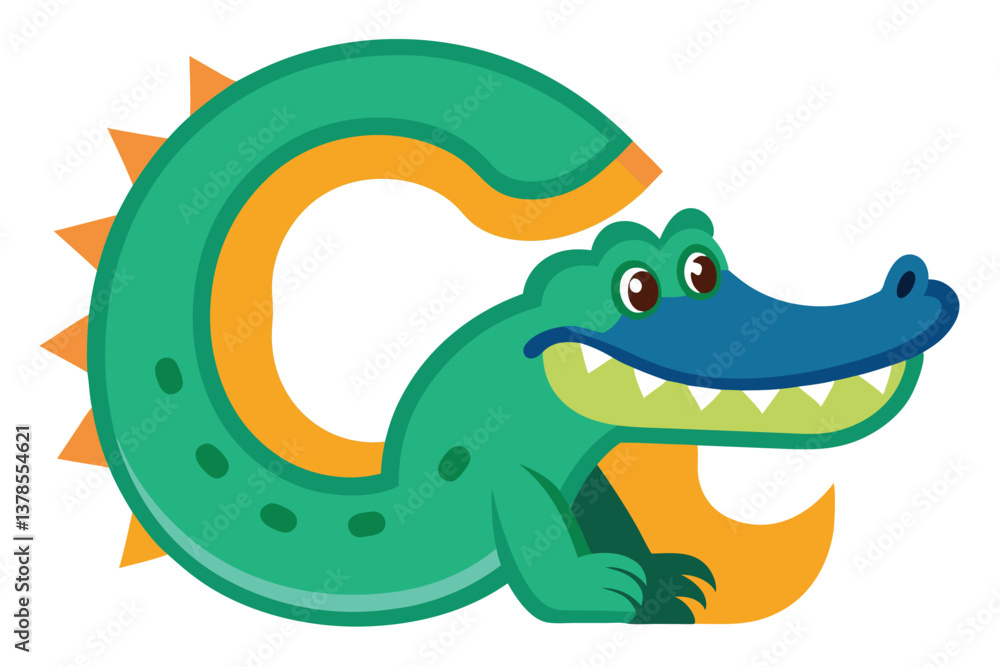 Fototapeta premium Funny Cartoon Alligator Character Design with Cute Eyes and Orange Stripes