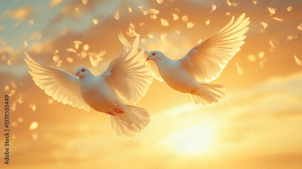 Fototapeta premium Dramatic sky funeral background featuring a graceful white dove with ample space for text insertion