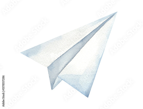 Fotografie Watercolor illustration of paper airplane isolated on white background