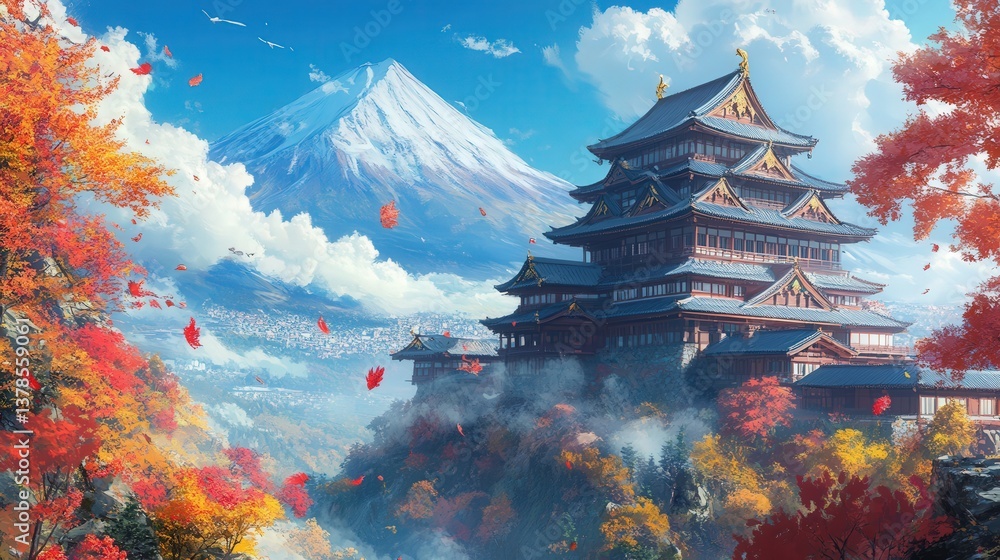 traditional Japanese castle with the majestic Mt. Fuji in the background, offering a glimpse into Japan rich history and natural landscapes. traditional Japanese castle with the majestic Mt. Fuji in the background, offering a glimpse into Japan rich history and natural landscapes.