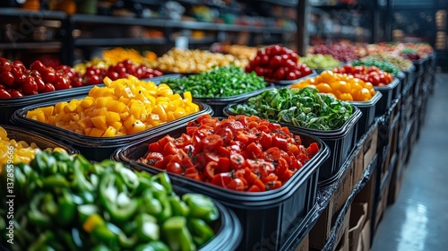 Vibrant illustration depicting an integrated sustainable food system with recycling and waste reduction measures