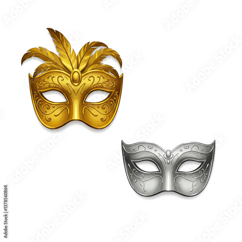 Masquerade Masks: Elegant golden and silver masquerade masks, embodying mystery and charm for festive celebrations.