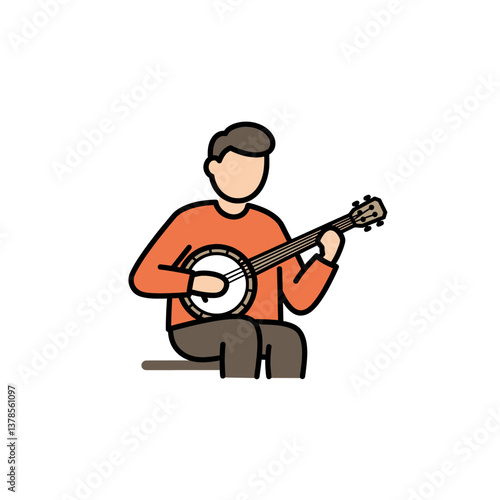 Harmonic Serenade: Illustration of a musician absorbed in the melodies created by their banjo. The vibrant depiction captures the rhythm and artistry of folk music.