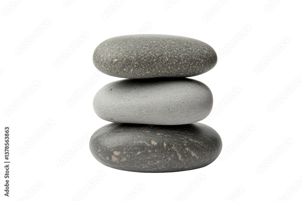 Stack of three smooth gray stones on white background, cut out Stack of three smooth gray stones on white background, cut out